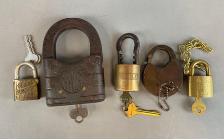 Group of Vintage Padlocks with Keys