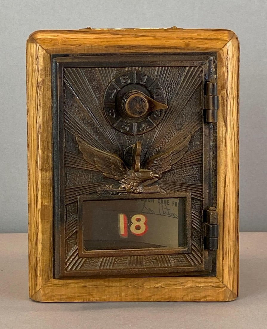 Antique US Post Office Box Door Federal Eagle Coin Bank (1 of 4)