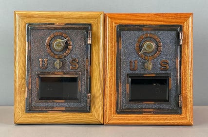 Group of 2 Antique US Post Office Box Door Coin Banks