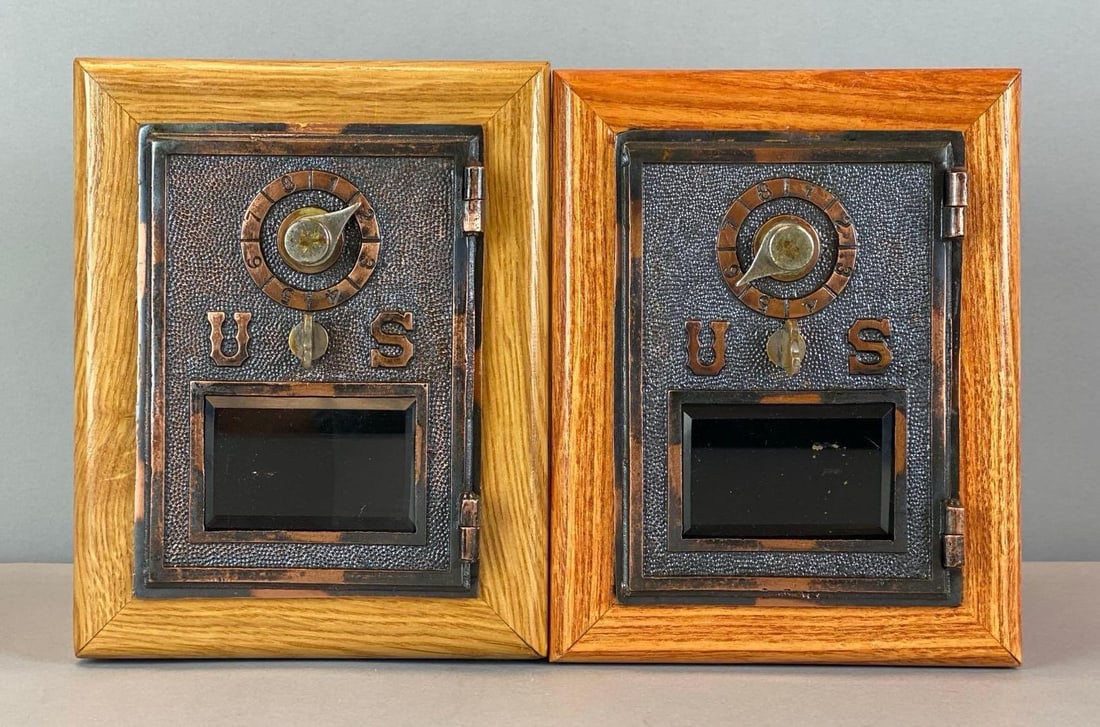 Group of 2 Antique US Post Office Box Door Coin Banks (1 of 3)
