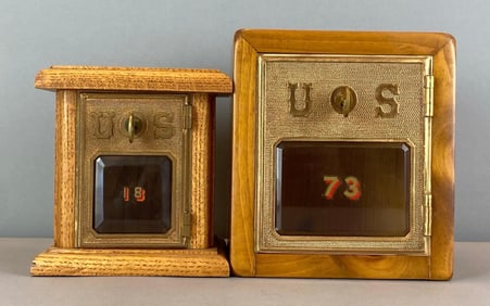 Group of 2 Antique US Post Office Box Door Coin Banks