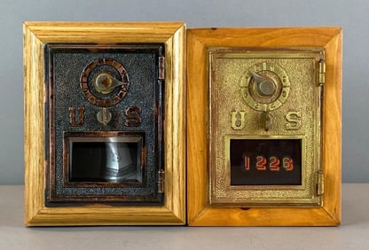 Group of 2 Antique US Post Office Box Door Coin Banks