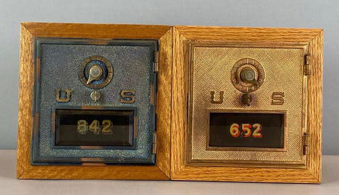 Group of 2 Antique US Post Office Box Door Coin Banks