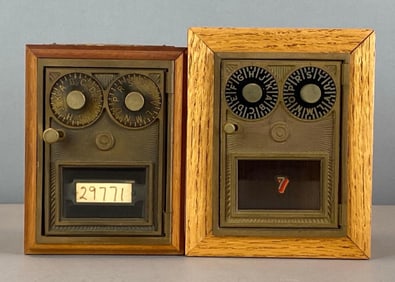 Group of 2 Antique US Post Office Box Door Coin Banks