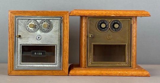 Group of 2 Antique US Post Office Box Door Coin Banks