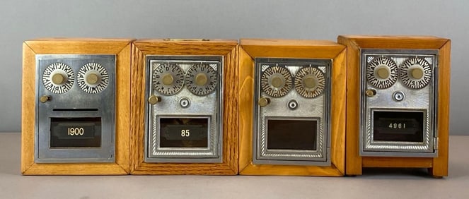 Group of 4 Antique US Post Office Box Door Coin Banks