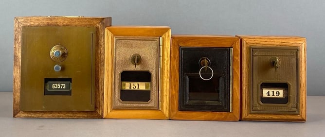 Group of 4 Antique US Post Office Box Door Coin Banks