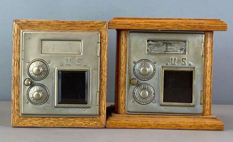 Group of 2 Antique US Post Office Box Door Coin Banks