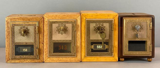 Group of 4 Antique US Post Office Box Door Coin Banks