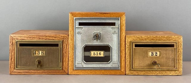 Group of 3 Antique US Post Office Box Door Coin Banks
