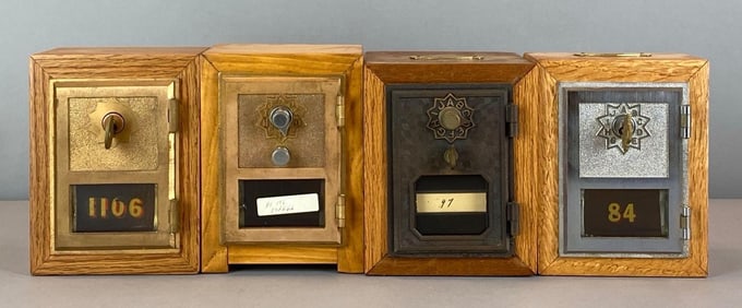 Group of 4 Antique US Post Office Box Door Coin Banks