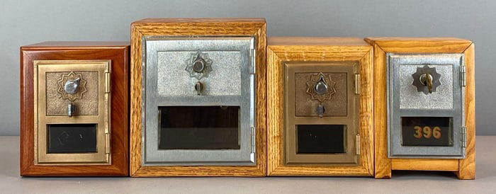 Group of 4 Antique US Post Office Box Door Coin Banks