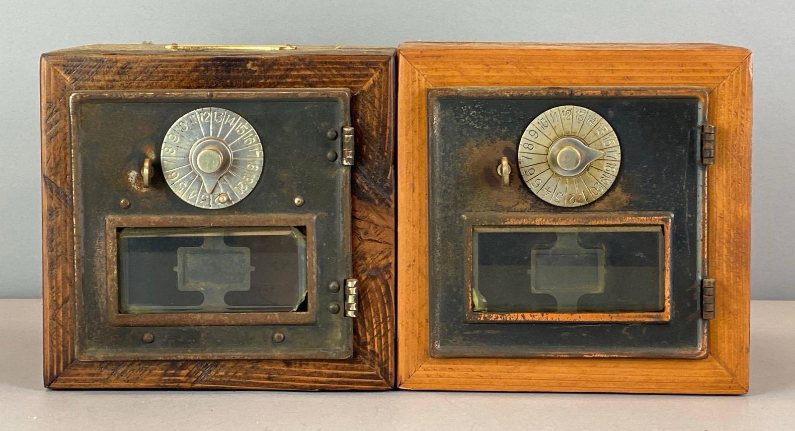 Group of 2 Antique US Post Office Box Door Coin Banks (1 of 3)