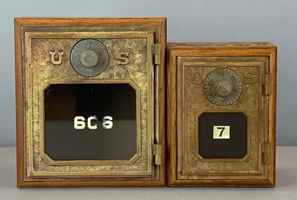 Group of 2 Antique US Post Office Box Door Coin Banks
