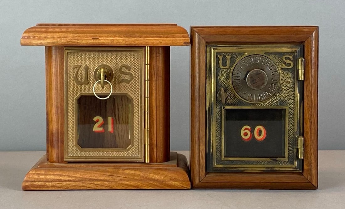 Group of 2 Antique US Post Office Box Door Coin Banks (1 of 3)