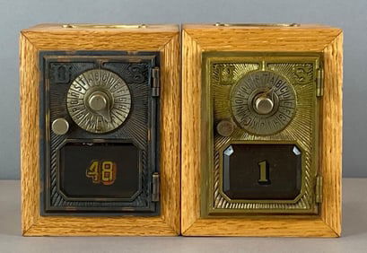 Group of 2 Antique US Post Office Box Door Coin Banks