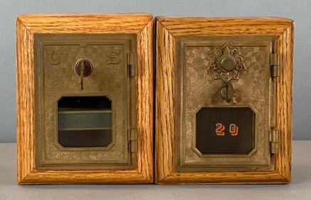 Group of 2 Antique US Post Office Box Door Coin Banks