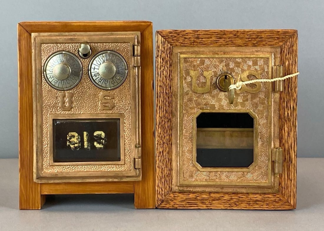 Group of 2 Antique US Post Office Box Door Coin Banks (1 of 3)