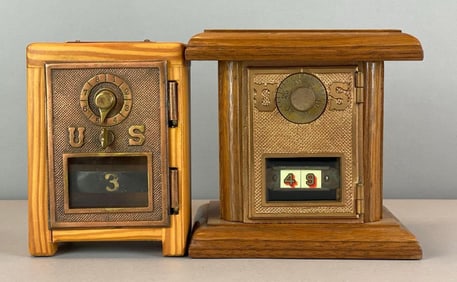 Group of 2 Antique US Post Office Box Door Coin Banks
