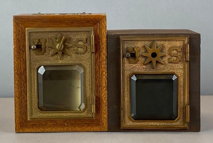 Group of 2 Antique US Post Office Box Door Coin Banks