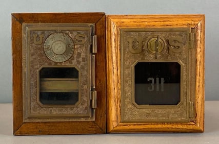Group of 2 Antique US Post Office Box Door Coin Banks