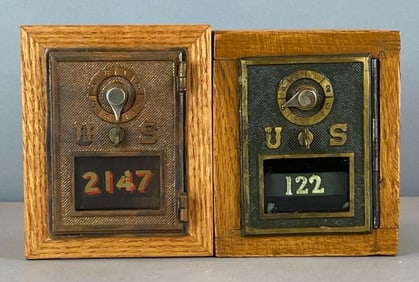 Group of 2 Antique US Post Office Box Door Coin Banks