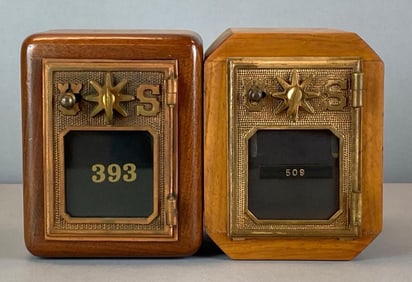 Group of 2 Antique US Post Office Box Door Coin Banks