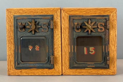 Group of 2 Antique US Post Office Box Door Coin Banks