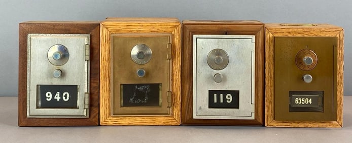 Group of 4 Antique US Post Office Box Door Coin Banks