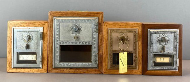 Group of 4 Antique US Post Office Box Door Coin Banks