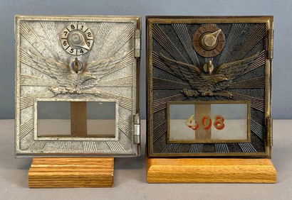 Group of 2 Antique US Post Office Box Federal Eagle Doors