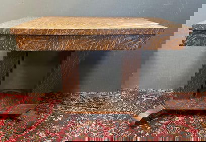 Antique Tiger Oak Veneer Library Table