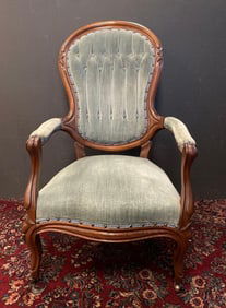 Victorian Mahogany Velvet Upholstered Armchair