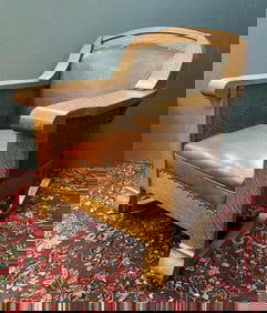 Vintage Quarter-Sawn Oak Mission Style Leather Rocking Chair