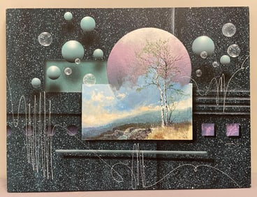 Signed Josef Kugler Multimedia Abstract Illusionist Painting on Canvas