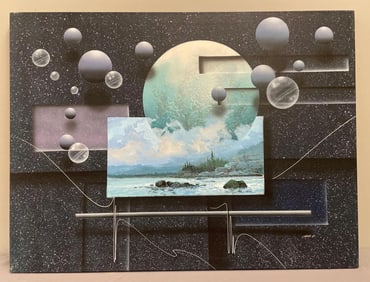 Signed Josef Kugler Multimedia Abstract Illusionist Painting on Canvas