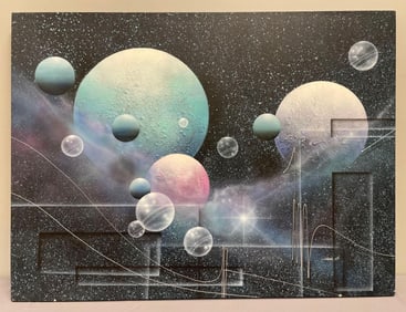 Signed Josef Kugler Multimedia Abstract Illusionist Painting on Canvas