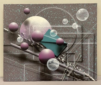 Signed Josef Kugler Multimedia Abstract Illusionist Painting on Canvas