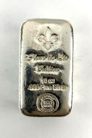 Fleur De Lis 10 oz .999 Fine Silver Ingot/ Bar