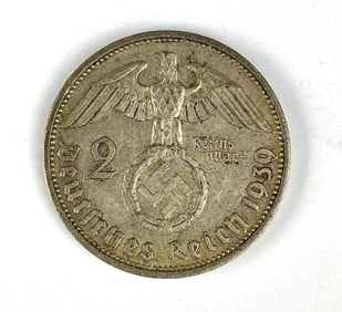 1932 WW2 German Paul von Hindenburg 2 Reichsmark Silver Coin