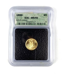 1999 American Gold Eagle $5 ICG Graded MS70