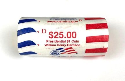 $25 Roll of US Presidential $1 William Henry Harrison Coins