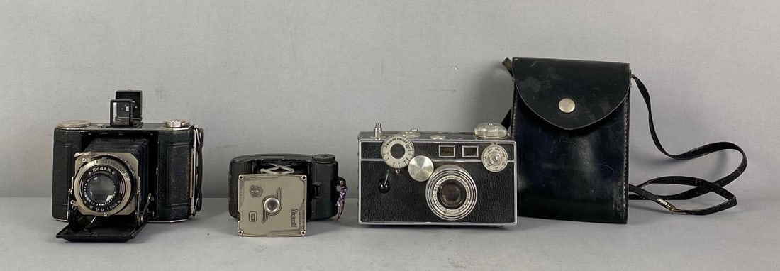 Group of Vintage Film Cameras and Leather Bag (1 of 3)