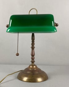 Vintage Bronze Cased Glass Shade Student Lamp