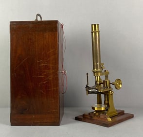 Antique Brass Microscope with Case