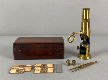 Antique Brass Field Microscope with Case