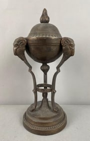 Indian Bronze Rams Head Pedestal Urn