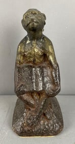 Weighted Cast Bronze Monkey with Book Sculpture