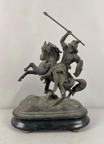 Cast Bronze Spelter Warrior on Horseback Statue