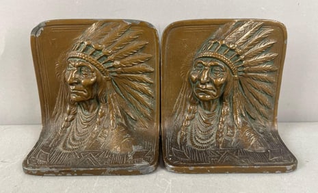 Native American Chief Cast Metal Bookends